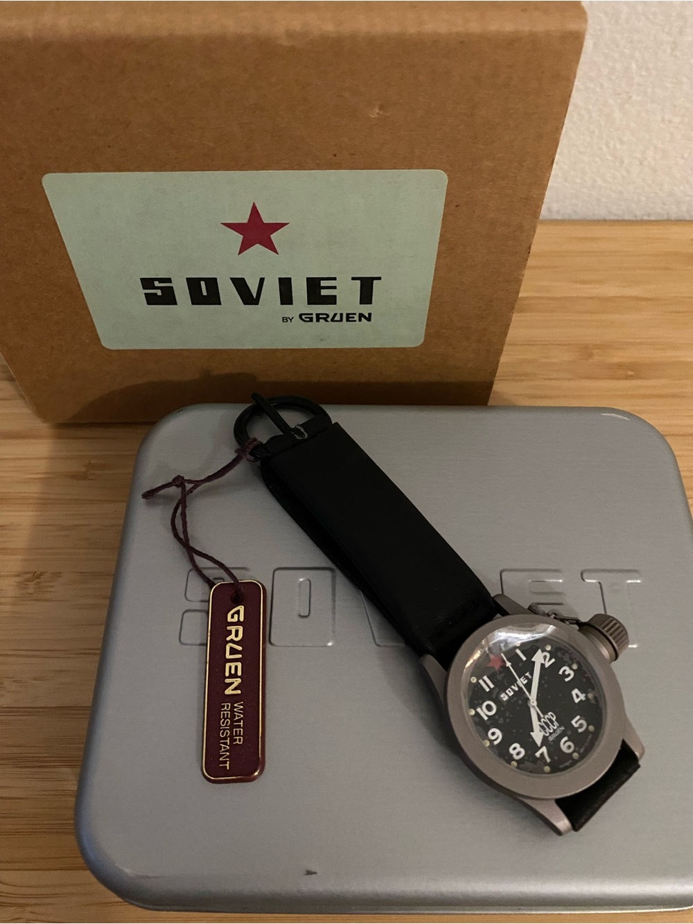 Vintage Gruen Soviet CCCP Quartz Watch Old Stock (NOS) with Box & Tin Untested